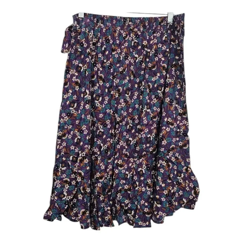 Band of the Free Purple Floral Linaelle Faux Wrap Midi Skirt S